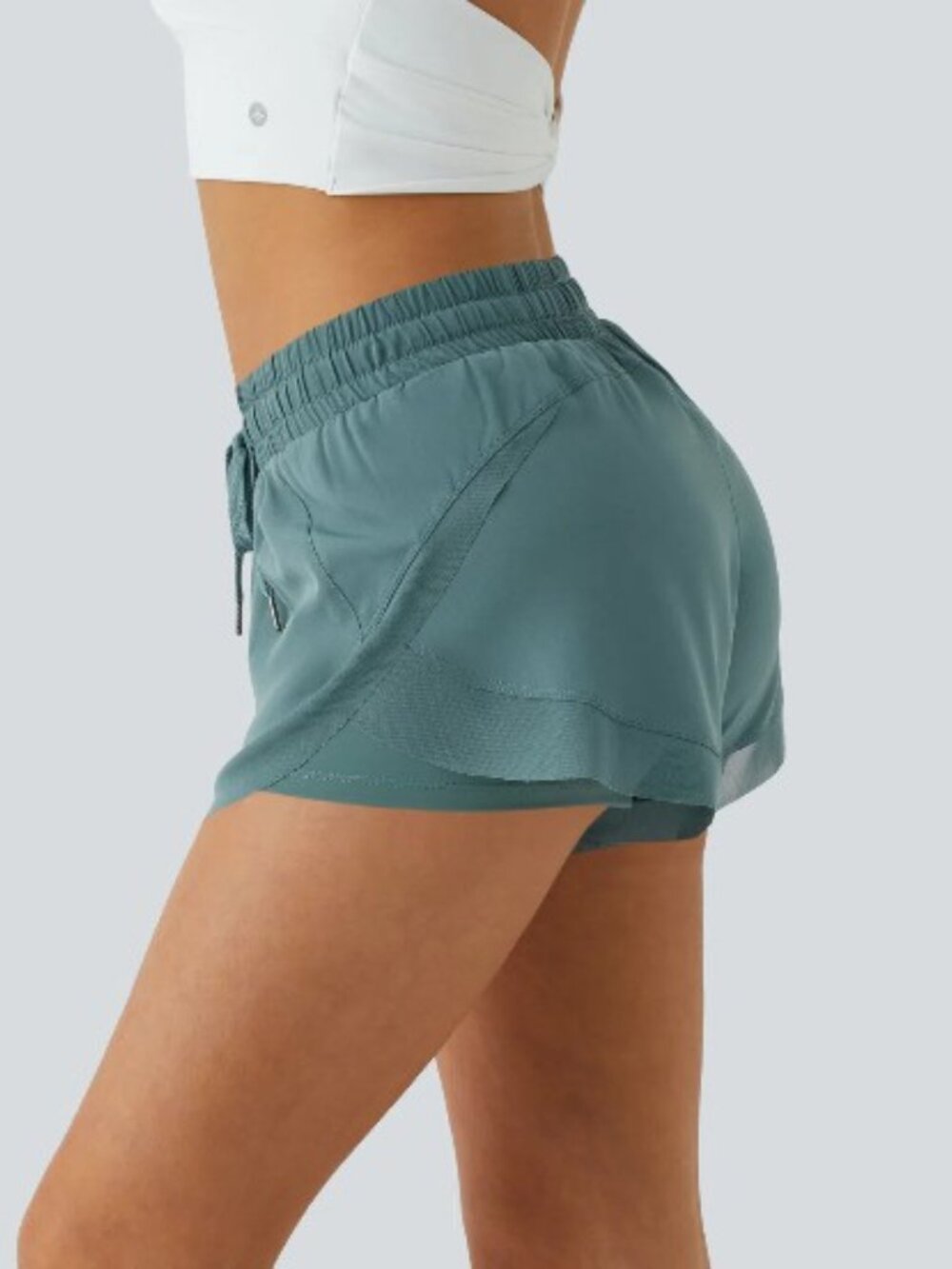 Halara Mid Rise Drawstring Contrast Mesh 2-in-1 Flowy Running Shorts XS Mineral